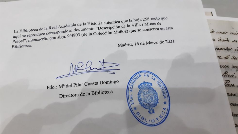 Un documento dice que Potosí comenzó a poblarse el 19 de abril de 1545