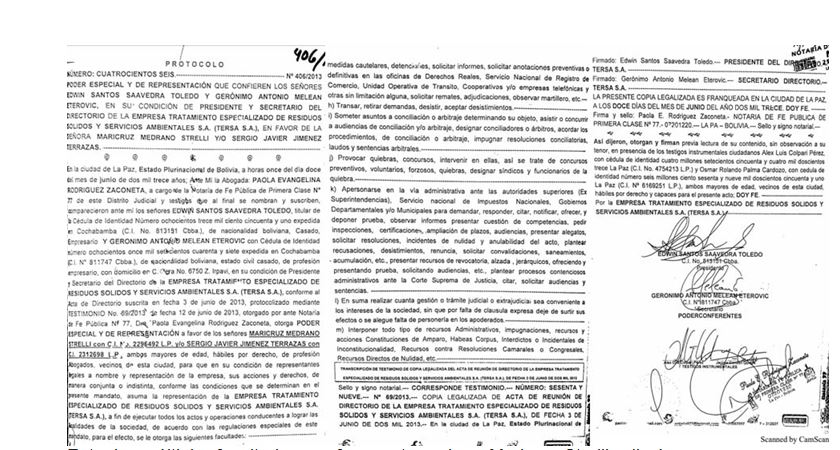 Revelan testimonio notarial que otorgó a esposa de Siñani representación legal de Tersa