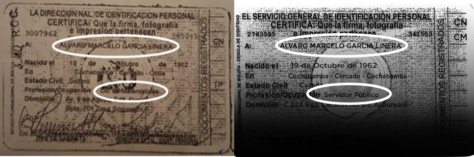 Nuevo carnet de García Linera ya no dice que es licenciado en matemáticas, sino servidor público