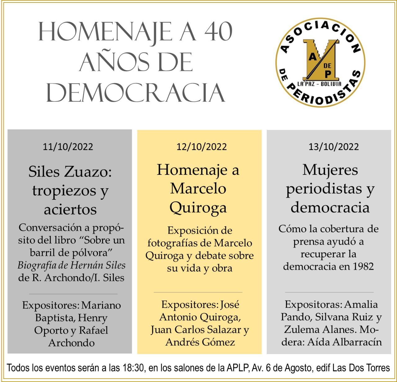 Con cuatro eventos, la APLP homenajea a 40 años de democracia en Bolivia