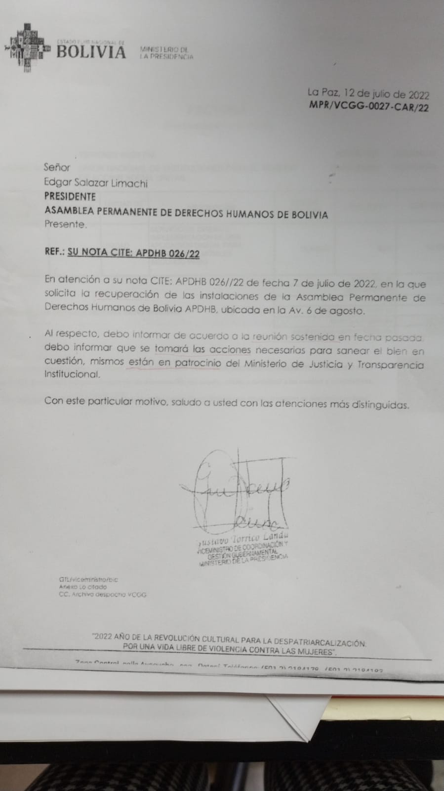 La APDHB denuncia injerencia del Gobierno en favor al dirigente afín al MAS