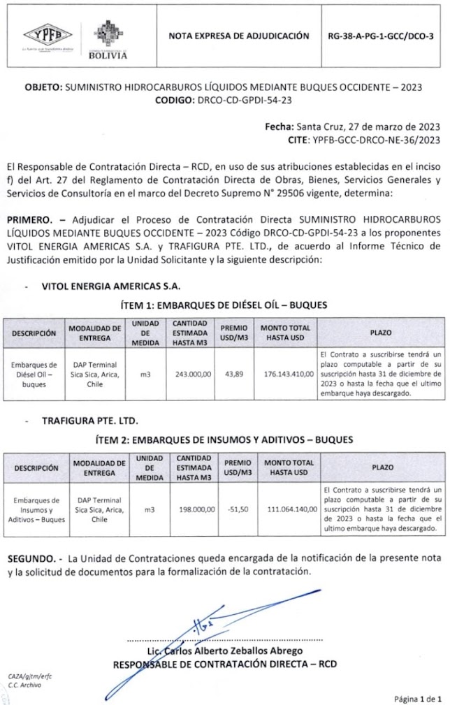 A pesar de las denuncias, YPFB sigue firmando contratos leoninos con Trafigura y Vitol