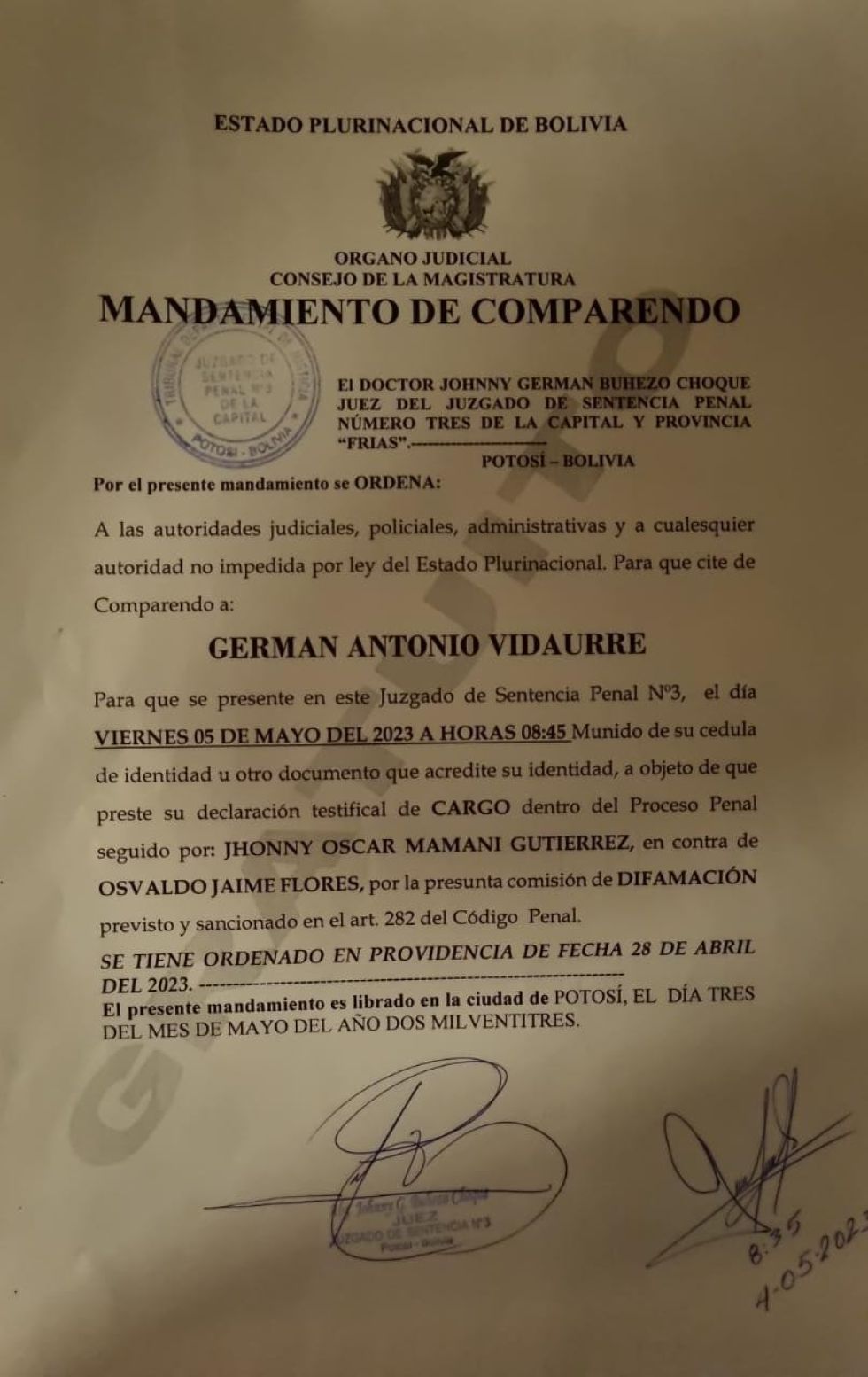 Gobernador de Potosí pidió la aprehensión del director de radio Fides, Germán Vidaurre