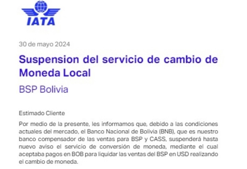 Por falta de dólares, IATA suspende compra de pasajes al exterior en bolivianos y expertos temen que se amplíe a toda compra