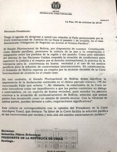 Evo oficializa invitación a Chile para “reiniciar diálogo” sobre enclaustramiento marítimo