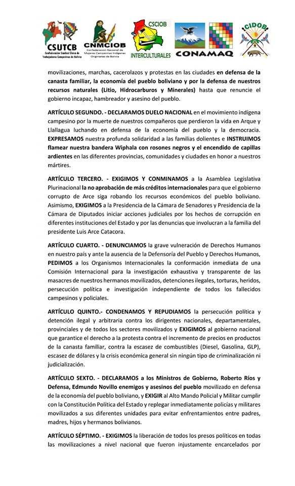 Evistas determinan “pausa humanitaria” en los bloqueos y declaran duelo nacional