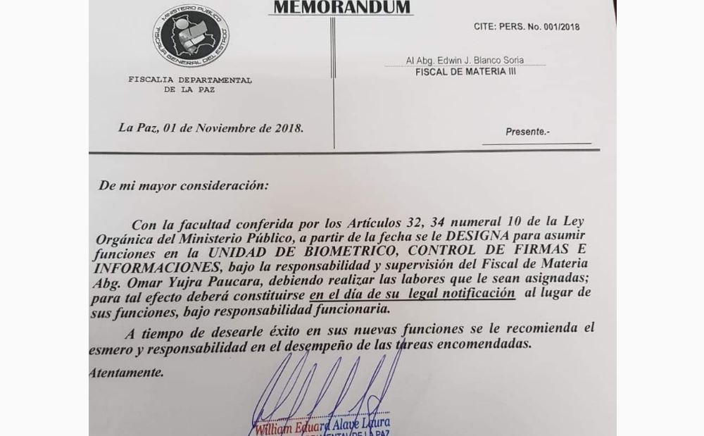 Edwin Blanco, de fiscal departamental de La Paz a ventanilla de control de firmas