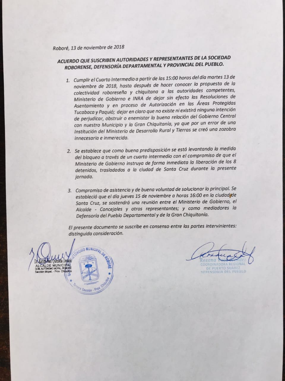 Roboré declara cuarto intermedio y espera anulación de asentamientos en área protegida