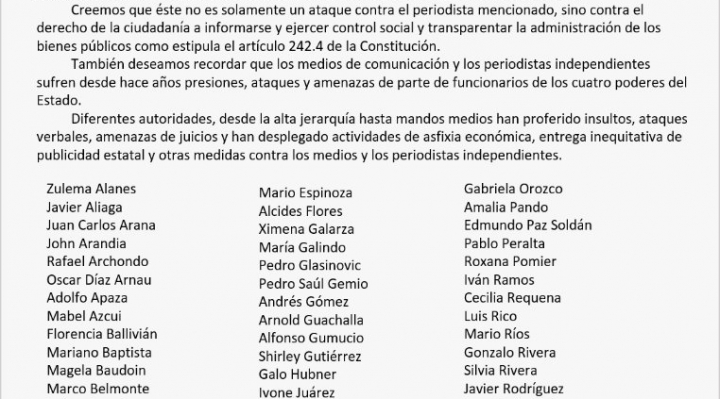 Más de 75 periodistas, artistas e intelectuales firman carta de respaldo a Raúl Peñaranda