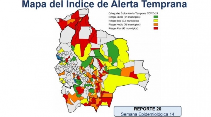 Santa Cruz, Beni y Pando concentran a 27 de los 45 municipios con riesgo alto de contagio de Covid-19