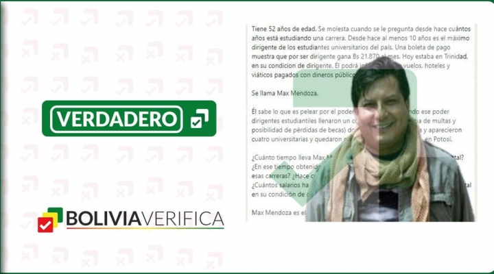 Mendoza goza de un puesto dirigencial desde hace casi 10 años, según Bolivia Verifica