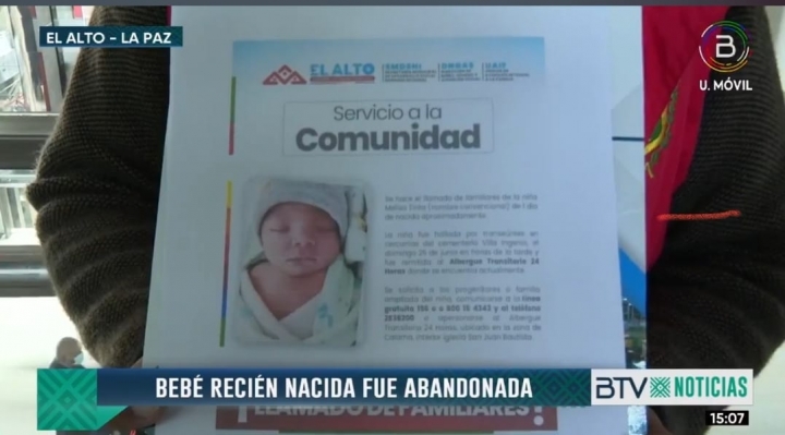 Abandonan a una bebé en el cementerio de Villa Ingenio en El Alto