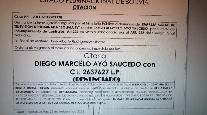 Fiscalía sigue procesos contra periodistas y comentaristas que trabajaron en BTV, ahora cita a Diego Ayo