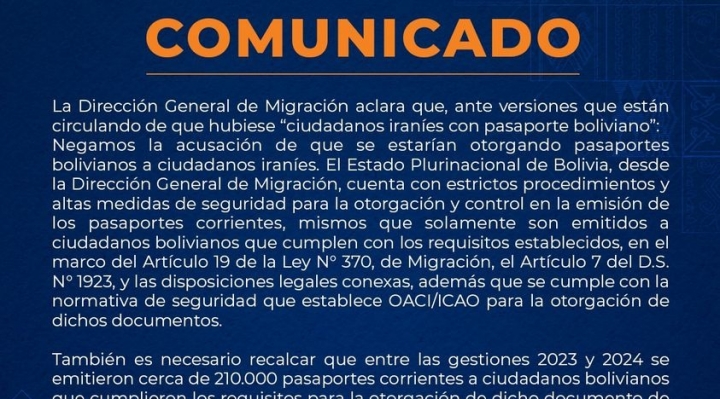 Migración afirma que ejerce estricto control a pasaportes bolivianos y no entregó a extranjeros entre 2023 - 2024