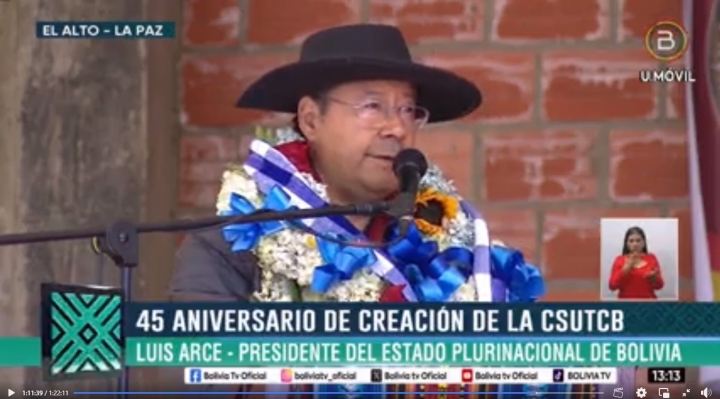 Arce pide a la CSUTCB recuperar el “instrumento político para las organizaciones”