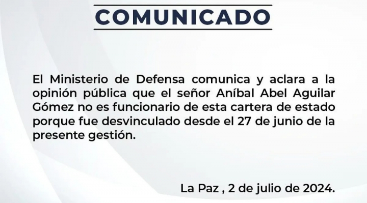 Ministerio de Defensa desvinculó a supuesto "ideólogo" del alzamiento militar un día después del hecho