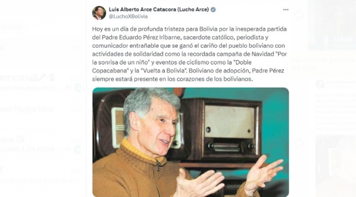 Arce califica este día de “profunda tristeza” por la partida del padre Pérez