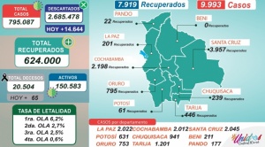 Bolivia registra 9.993 casos de Covid-19 y 65 fallecidos