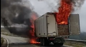 Incineran camión con harina de contrabando  en la carretera entre Villazón y Tarija