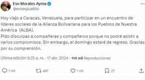 Evo viaja a Caracas en un vuelo chárter,  diputado Astorga anuncia que pedirá  informe para saber cómo paga el viaje 1