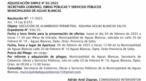 Municipalidad de Aguas Blancas licita el alambrado en la frontera con Bolivia 1